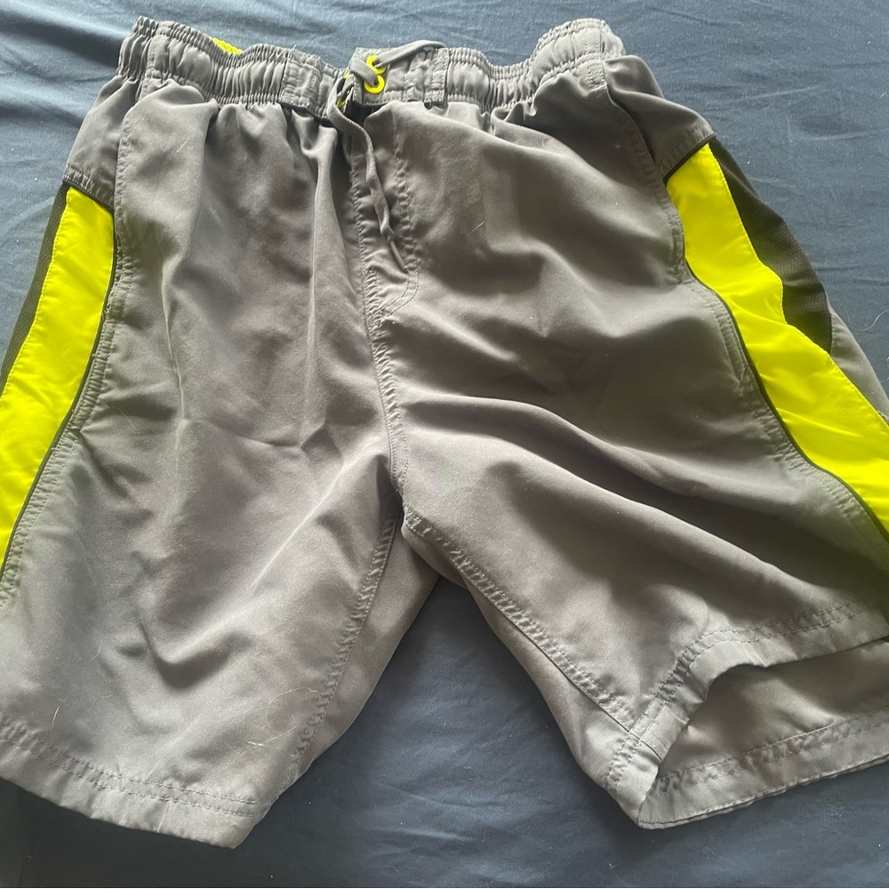 Gray, Neon Yellow Athletic Shorts